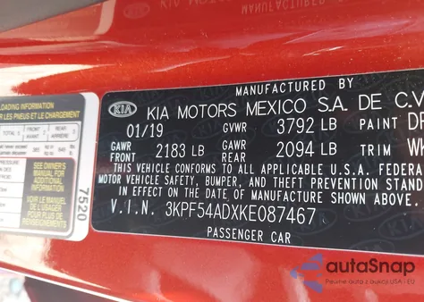 2019 Kia Forte Ex from USA, damaged, VIN 3KPF54ADXKE087467